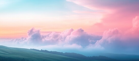 Poster - Colorful sunset sky with clouds over rolling hills landscape Copy Space