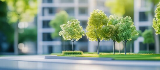 Poster - Urban park concept with greenery and trees in a modern city setting soft focus background with copy space.