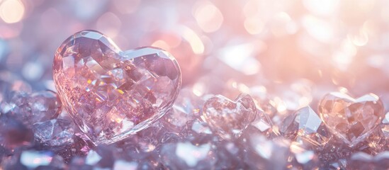 Aufkleber - Glittering crystal heart on sparkling background with out of focus light reflections and Copy Space