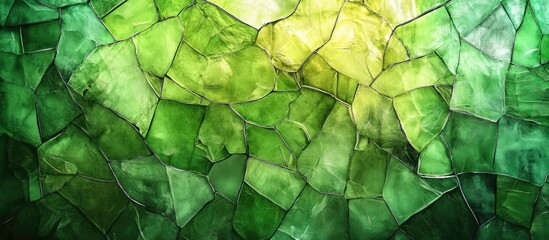 Poster - Abstract green stained glass texture background with varying shades of green and yellow light Copy Space
