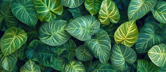 Aufkleber - Lush green tropical leaves background with varying shades of green and intricate patterns Copy Space