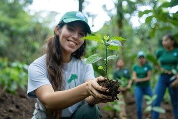 Sticker - Photo of hispanic volunteer planting vegetation gardening.