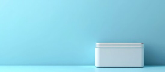 Aufkleber - Minimalistic white storage box on a light blue background with ample copy space for text placement