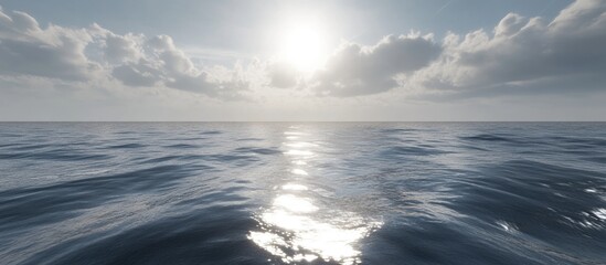 Aufkleber - Calm ocean water surface reflecting sunlight with clouds in the sky under a bright sun Copy Space
