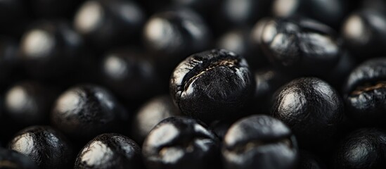 Aufkleber - Close-up of roasted coffee beans on dark background with rich texture and natural shine Copy Space