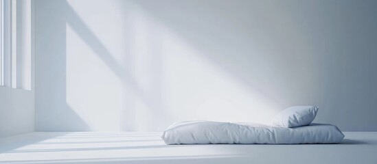 Aufkleber - Minimalist bedroom interior with large bed and natural light from windows Copy Space