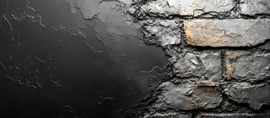 Leinwandbilder - Textured dark stone wall with rough surface and irregular patches for design use Copy Space