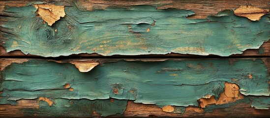 Aufkleber - Weathered wooden surface with peeling turquoise paint and natural wood texture, Copy Space for overlay text