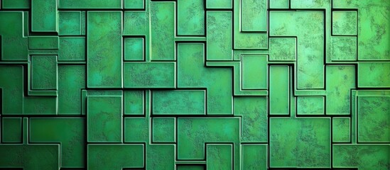Aufkleber - Green abstract geometric pattern featuring layered rectangular shapes with a textured surface and copy space for text.