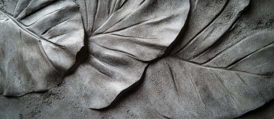 Poster - Detailed close-up of textured concrete surface with leaf impressions and natural patterns Copy Space