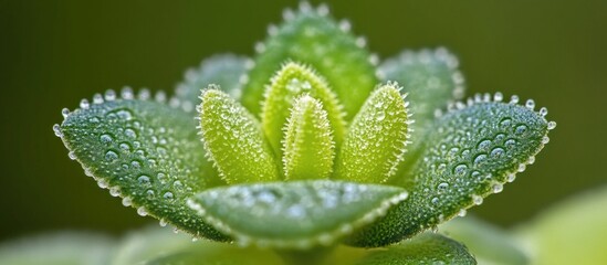 Poster - Close-up of green succulent plant with water droplets on leaves against blurred background Copy Space