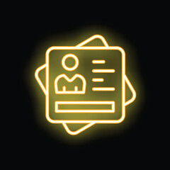 Fototapete - Neon yellow id card is glowing on a black background representing the concept of identification