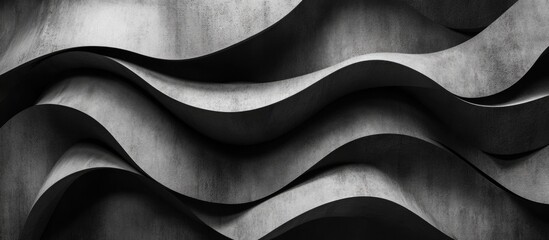 Poster - Abstract black and white textured wall with wavy concrete patterns and shadows creating a dynamic visual effect Copy Space