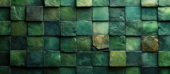 Poster - Green Slate Stone Wall Texture with Various Shades and Patterns Ideal for Background Use Copy Space