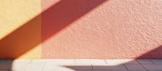 Leinwandbilder - Colorful textured wall with shadows and tile floor, minimalistic design, Copy Space available for text placement.