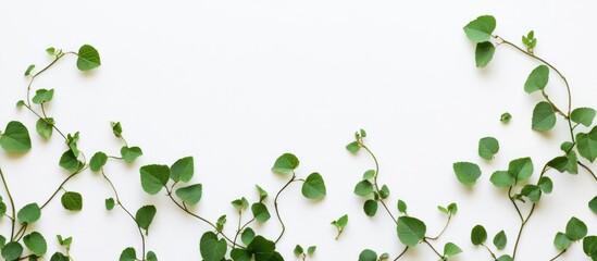 Poster - Green heart-shaped leaves on a white background with copy space for text or design elements