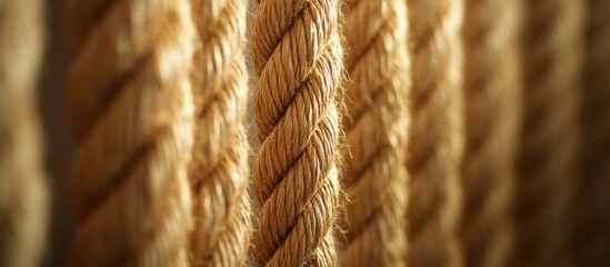 Poster - Close-up of textured natural rope fibers with soft lighting and depth of field Copy Space