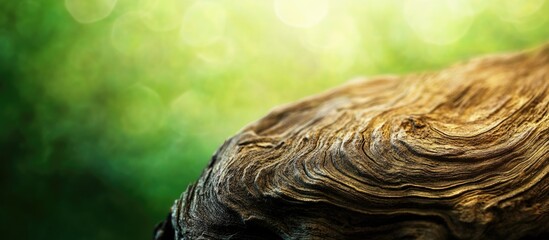 Aufkleber - Close-up of textured wooden surface with soft green bokeh background and Copy Space for text placement