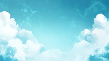 Poster - Serene Summer Sky with Bright White Clouds and Vivid Blue Background Ideal for Text Overlay and Inspirational Quotes