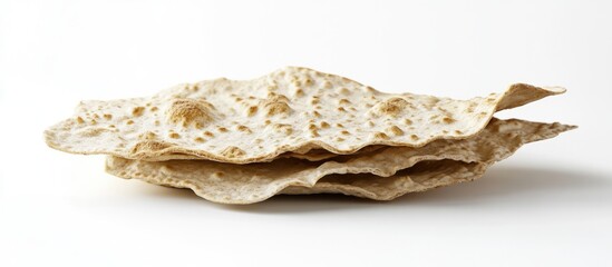 Poster - Stack of thin, crispy flatbreads on white background with Copy Space