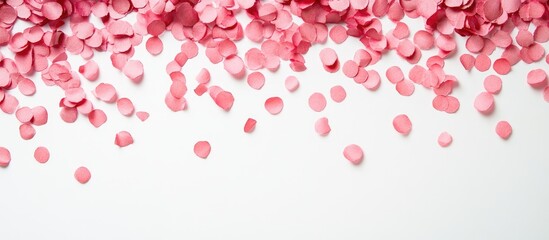 Aufkleber - Pink petal confetti scattered on a white background with Copy Space for text placement