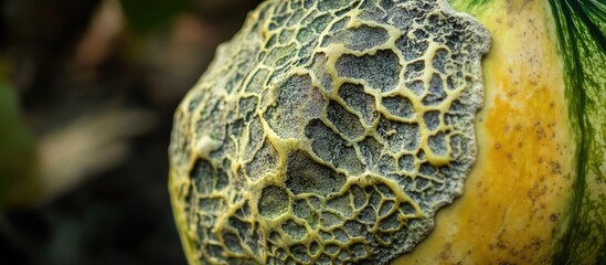 Aufkleber - Close-up of a textured vegetable skin showing intricate patterns and details with a blurred background and Copy Space available