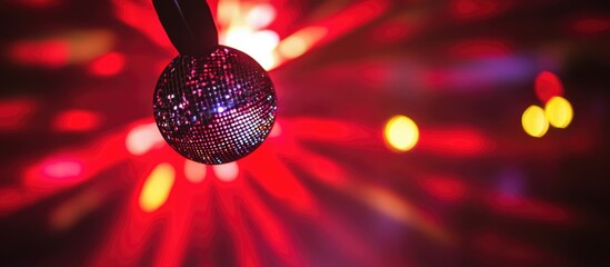 Poster - Disco ball with red and yellow abstract light reflections at night party scene