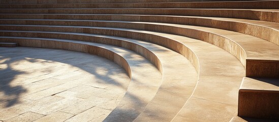 Aufkleber - Curved stone steps with warm lighting and shadows creating a geometric pattern Copy Space