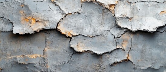 Poster - Textured cracked gray wall with peeling paint and rust streaks suitable for backgrounds and design elements. Copy Space available.