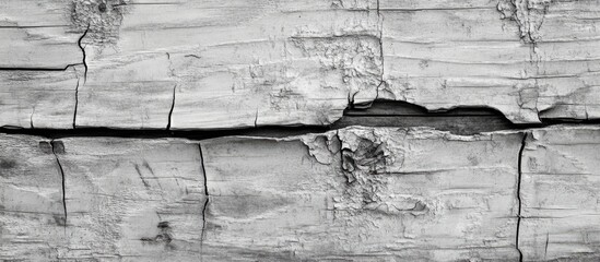 Poster - Weathered gray wooden texture with deep cracks and natural imperfections, suitable for background and design elements, Copy Space available.