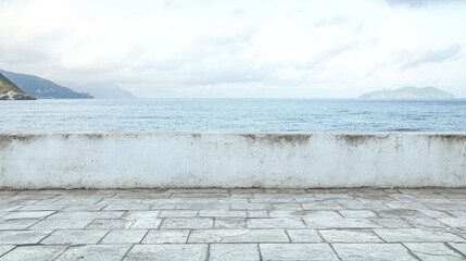 Poster - Coastal View with Blank Wall and Copy Space for Text Ideal for Creative Projects and Advertising Use
