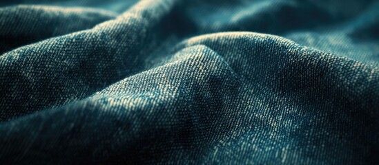 Poster - Close-up of textured dark blue fabric showing wrinkles and folds with Copy Space for text placement