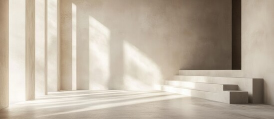 Aufkleber - Interior empty room with natural light shadows on textured walls and steps, minimalistic design with copy space