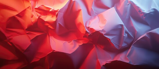 Poster - Crumpled paper texture in red and blue color tones with dramatic lighting and shadows suitable for background use Copy Space