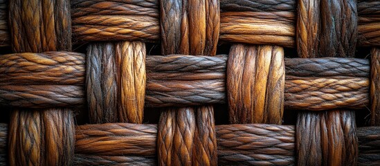 Poster - Close-up of intricately woven natural fibers in shades of brown and gold with a focus on texture and detail Copy Space