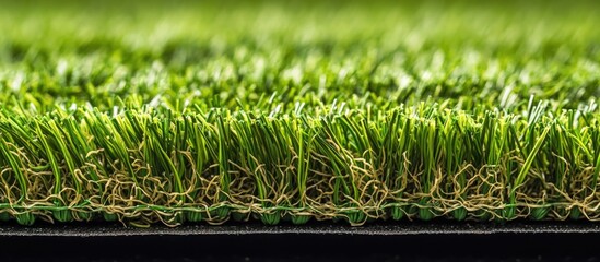 Aufkleber - Artificial turf close-up with detailed texture and green blades, isolated on black base, featuring potential Copy Space for text placement.