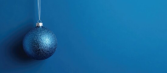Poster - Blue Christmas ornament on a solid blue background with copy space for text or design elements.