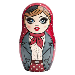 Pop Art Style Matryoshka Doll With Modern Fashion Elements, Isolated On White Background, Suitable For Ads, Retail, Fashion Industry, Gift Shops, Russian Culture, Decorative Art, And Tourism.