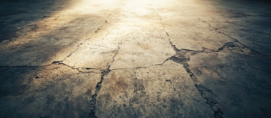 Poster - Cracked concrete floor with sunlight and shadow creating dramatic texture and depth
