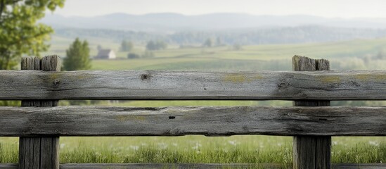 Poster - Rustic Wooden Fence in Countryside with Rolling Hills in Background