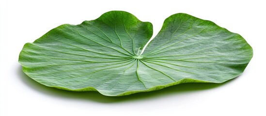 Aufkleber - Large green lotus leaf on a white background with copy space for text placement.