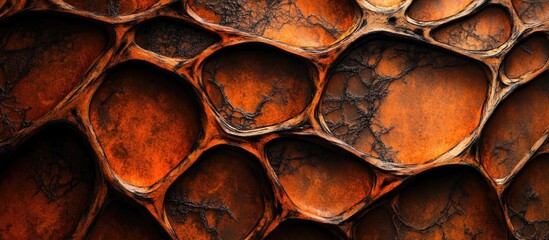 Aufkleber - Abstract close-up of textured surface resembling honeycomb pattern with rich orange and brown tones. Copy Space.