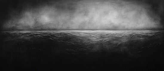 Poster - Monochrome abstract landscape of still water reflecting light on the horizon with textured clouds and fog Copy Space