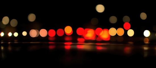 Poster - Abstract blurry city lights at night with bokeh effect and dark background