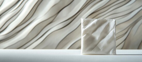 Poster - Textured fabric with wavy patterns and a folded piece of material in front on a neutral background with Copy Space for text placement