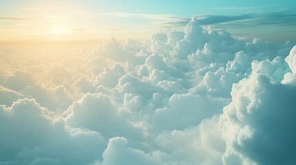 Poster - Vibrant Cloudscape with Soft White Clouds and Blue Sky Ideal for Text Overlay and Background Design in Digital Art Projects