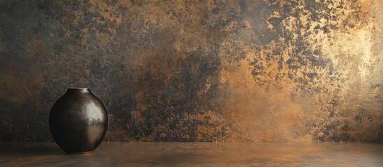 Aufkleber - Black ceramic vase on a textured golden and gray background with copy space for text placement.