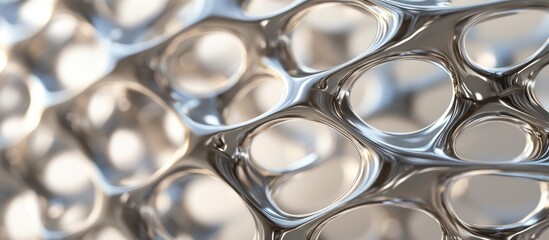 Leinwandbilder - Abstract close-up of metallic mesh structure with circular openings and reflections Copy Space