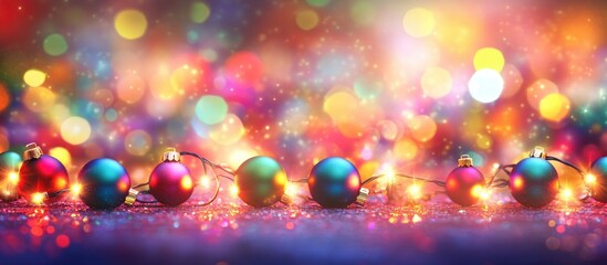 Aufkleber - Colorful Christmas lights bokeh background with shiny ornaments and festive decorations Copy Space