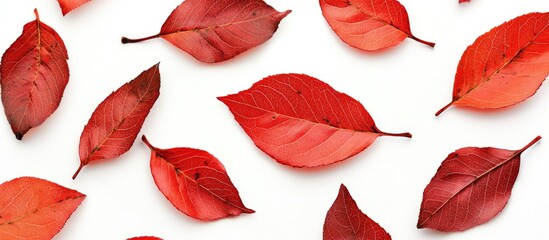 Poster - Red Autumn Leaves Pattern on White Background